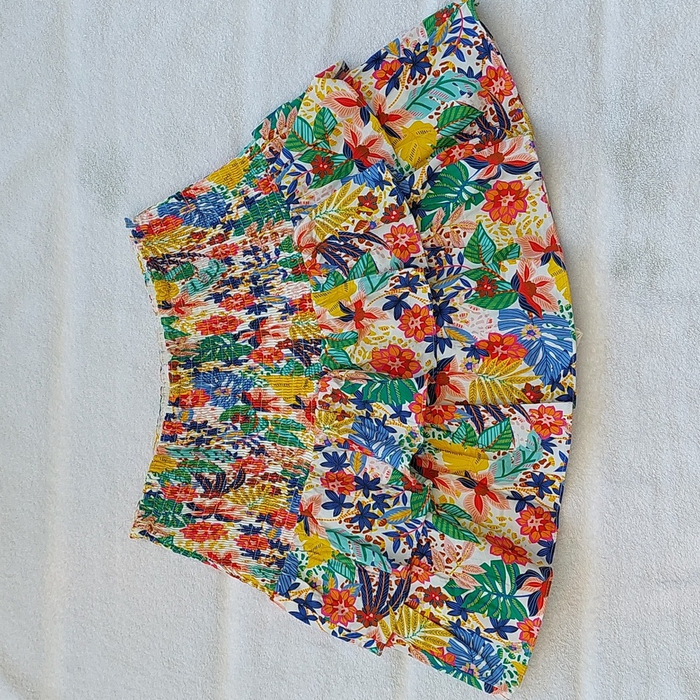 Botanical Print Smocked Tiered Skirt